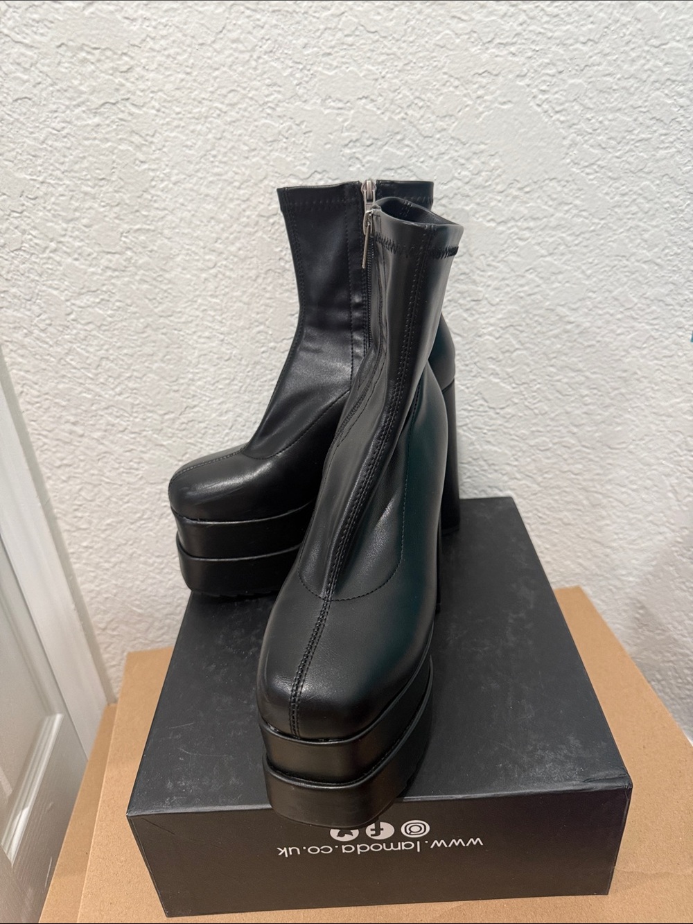 Chunky Black Platform Ankle Boots with Side Zip